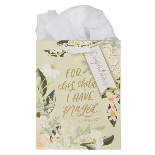 For This Child I Have Prayed Medium Gift Bag with Gift Tag