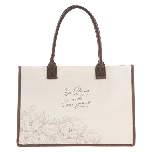 Be Strong and Courageous Cream Canvas Tote Bag