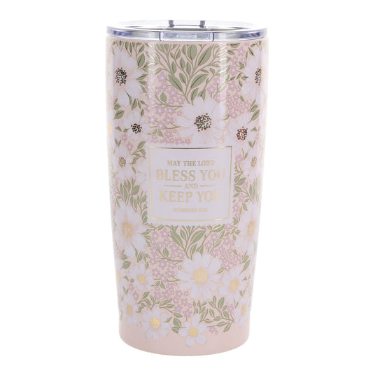 May the Lord Bless You and Keep You Pink Floral Stainless Steel Travel Mug