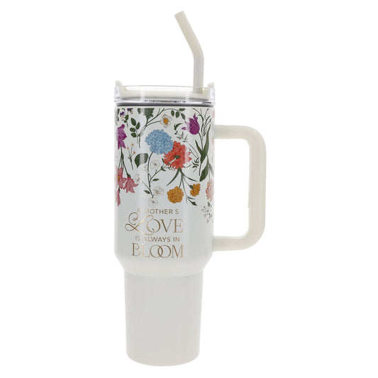A Mother's Love Is Always in Bloom Large Stainless Steel Mug with Handle and Straw