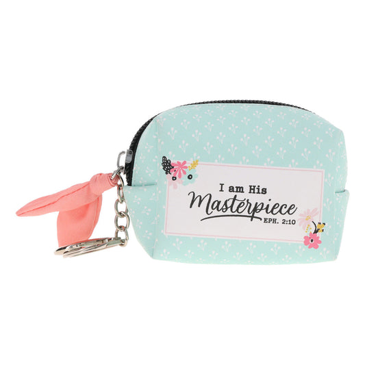 I Am His Masterpiece Faux Leather Pouch Keychain