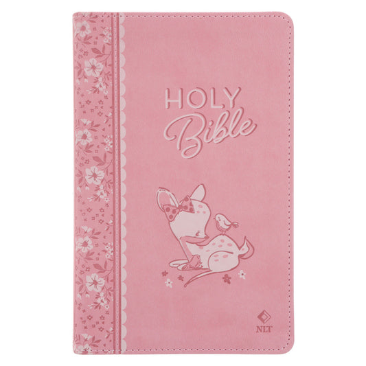 NLT Pink Deer Flexcover Faux Leather Baby Bible for Girls