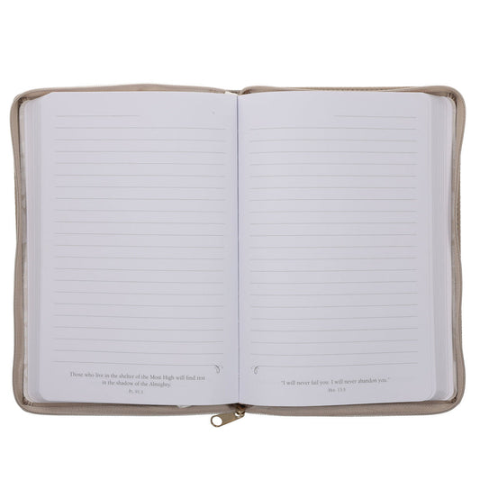 Be Still and Know Floral Beige Faux Leather Journal with Zipped Closure
