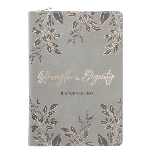 Strength and Dignity Sage Faux Leather Journal with Zipped Closure