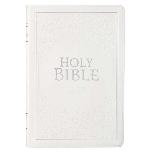KJV White Faux Leather Thinline Large Print Bible With Thumb Indexing