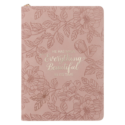 He Has Made Everything Beautiful in Its Time Pink Faux Leather Journal with Zipped Closure