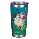 Blessed Blue Peacock Stainless Steel Travel Mug - Jeremiah 17:7
