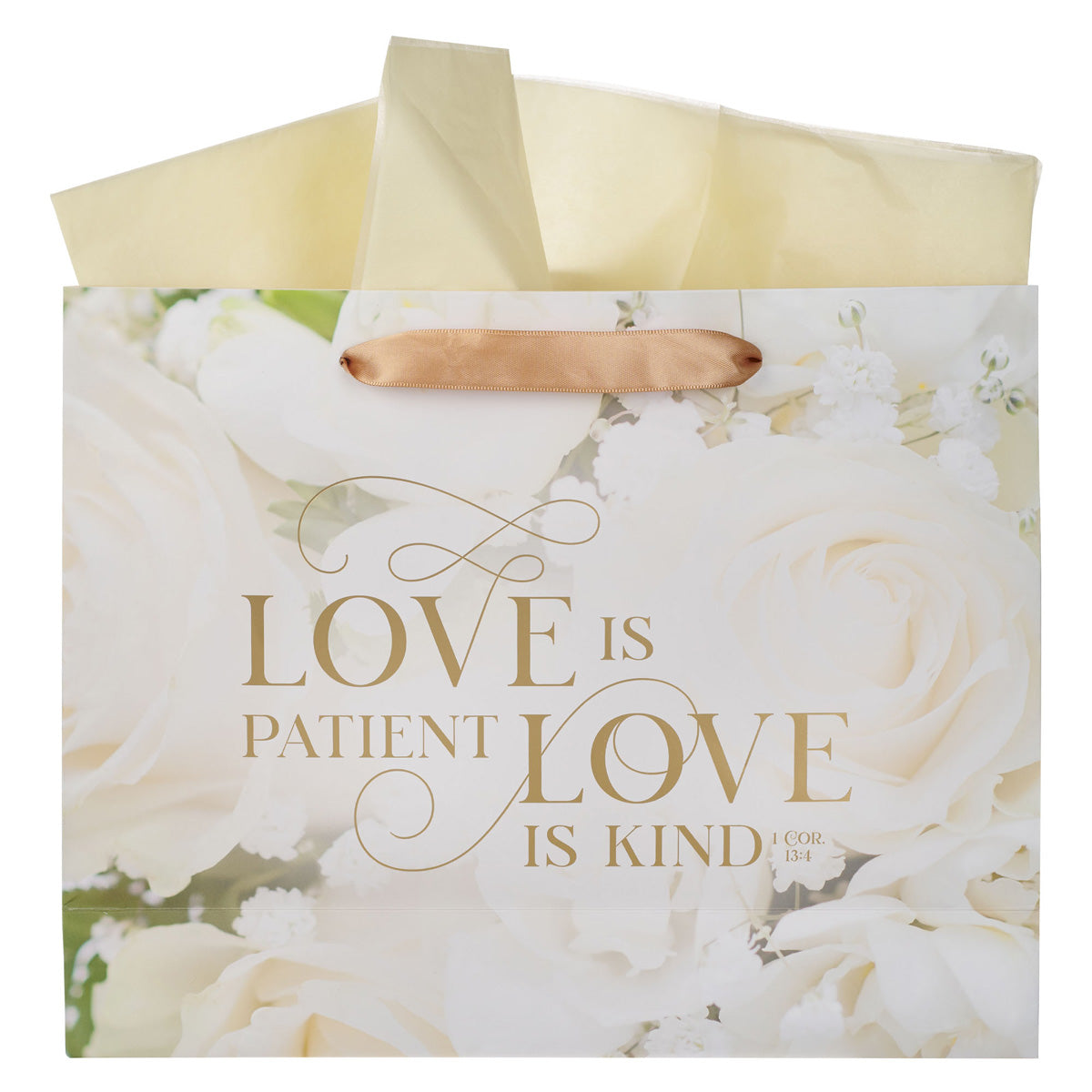 Mr. and Mrs. - Love Is Patient Love Is Kind Large Landscape Gift Bag with Gift Tag