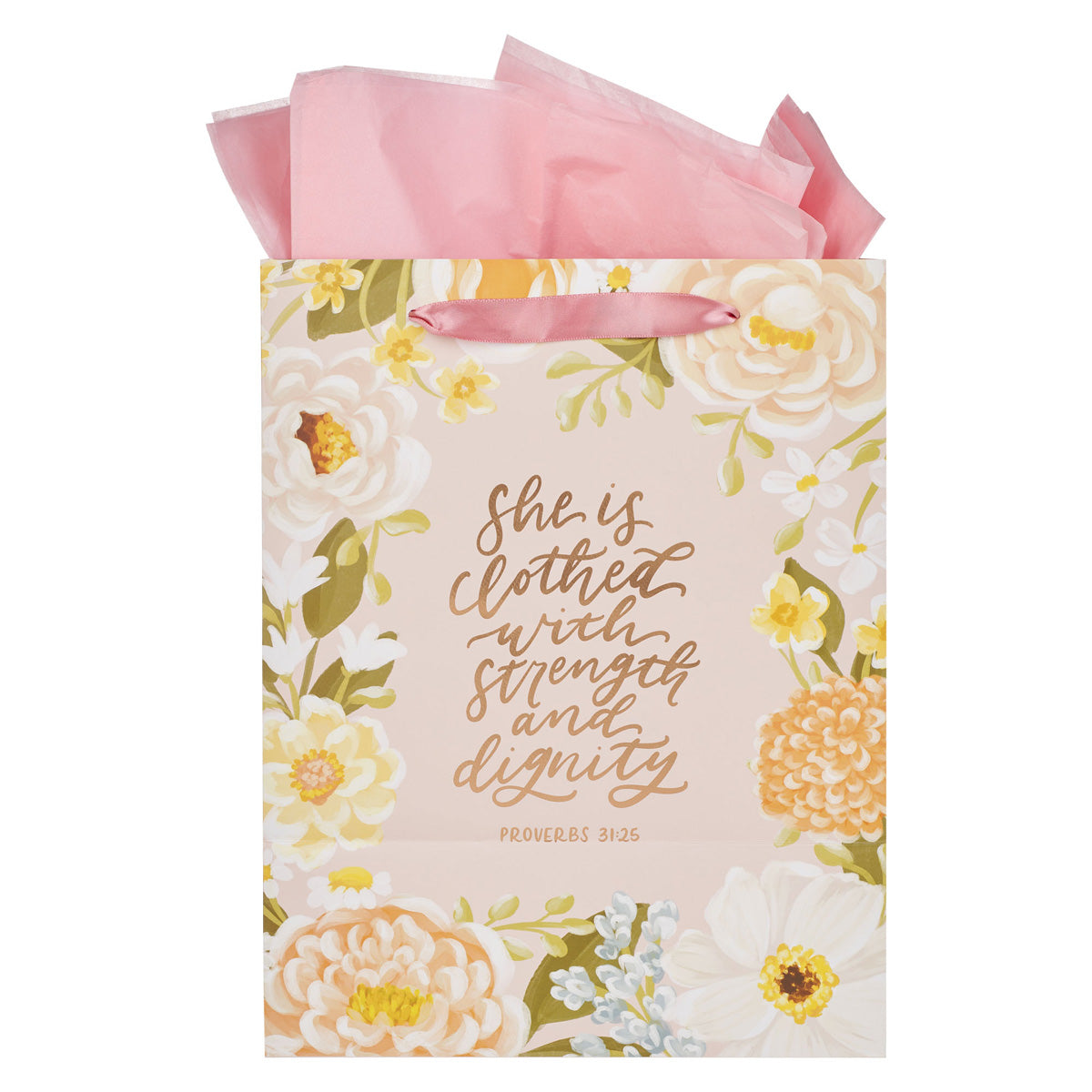 She Is Clothed with Strength and Dignity Portrait Gift Bag with Gift Tag