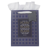 I Know the Plans Grid Navy Portrait Gift Bag with Gift Tag