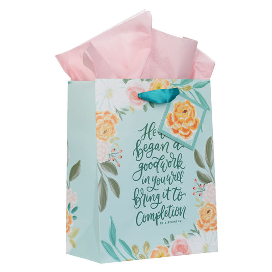 He Who Began a Good Work in You Will Bring It to Completion Medium Gift Bag with Gift Tag