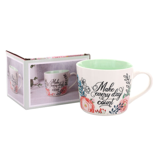 Make Every Day Count Ceramic Mug with Green Interior