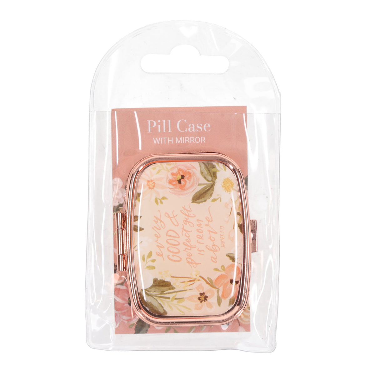 Every Good and Perfect Gift Is from Above Epoxy Rose Gold Metal Pill Case with Mirror