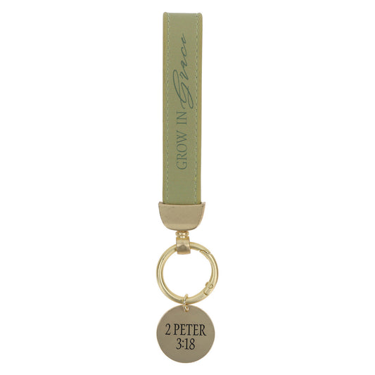 Grow in Grace Faux Leather Wristlet Keychain with Charm