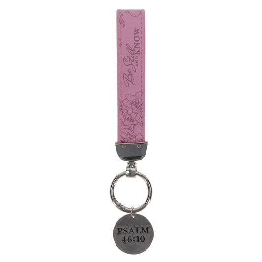 Be Still and Know Faux Leather Wristlet Keychain with Charm