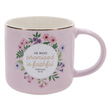 He Who Promised Is Faithful Pink Floral Ceramic Mug