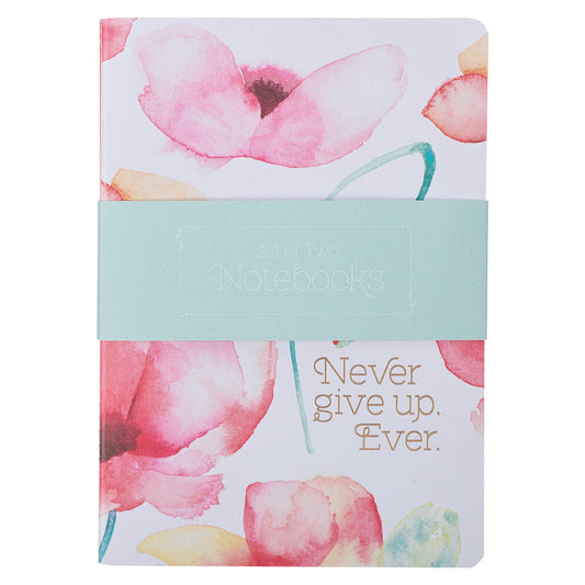 Never Give Up Ever Coral Poppies Two-Piece Notebook Set