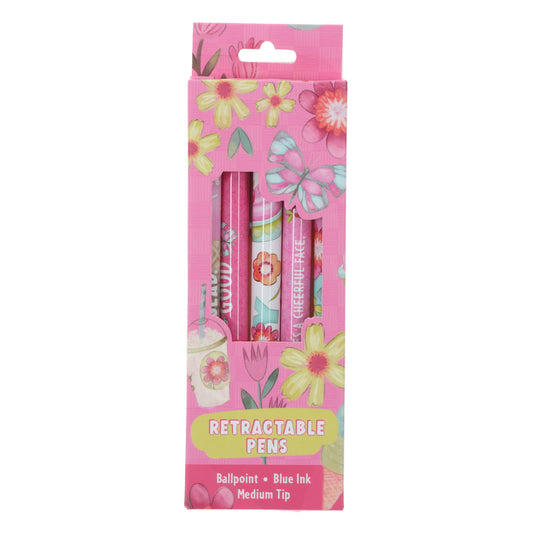 Joyful Girl Five-Piece Retractable Ballpoint Pen Set with Blue Ink
