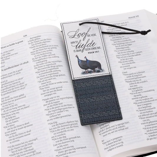 Loof die Here aan Sy Liefde Is Daar Geen Einde Nie Afrikaans Faux Leather Bookmark