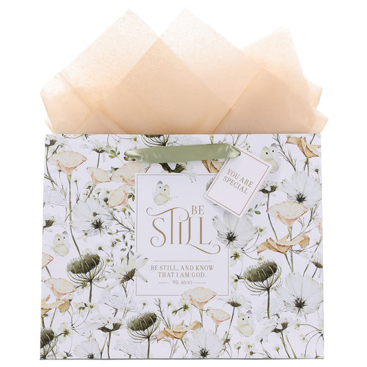 Be Still Green Floral Landscape Gift Bag with Gift Tag