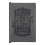Seek the Lord & His Strength, Seek His Face Grey Faux leather Journal with Zipped Closure