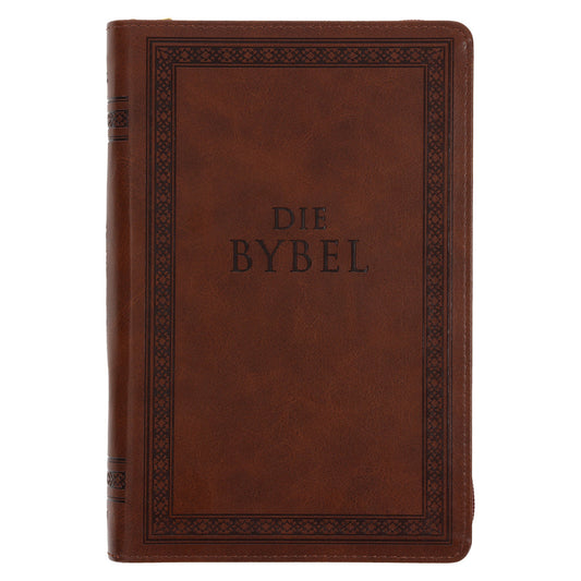 NLV Taan Bruin Kunsleer Standaard Bybel met Ritssluiter en Duimgrepe