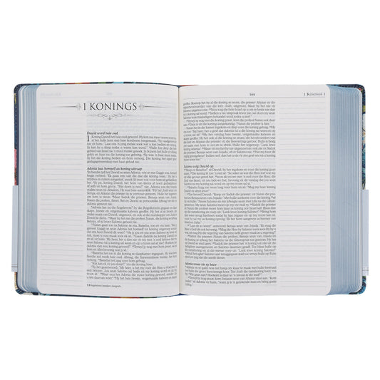 NLV Donkerblou Blomme Kunsleer Joernaal-Bybel