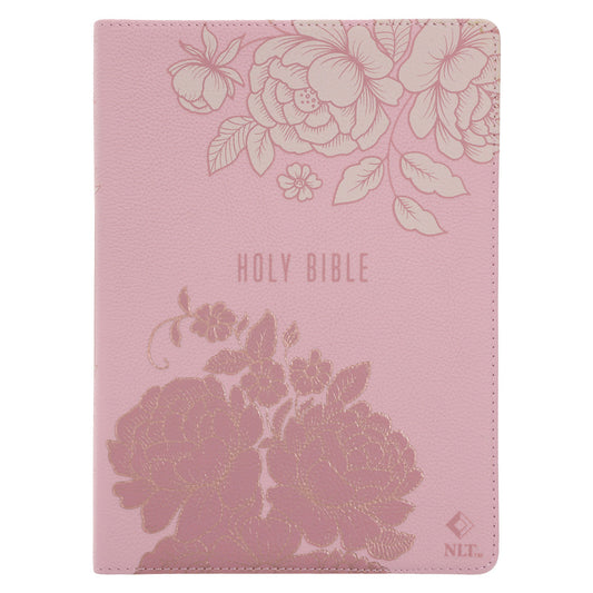 NLT Pink Peonies Genuine Leather Bible Large Print