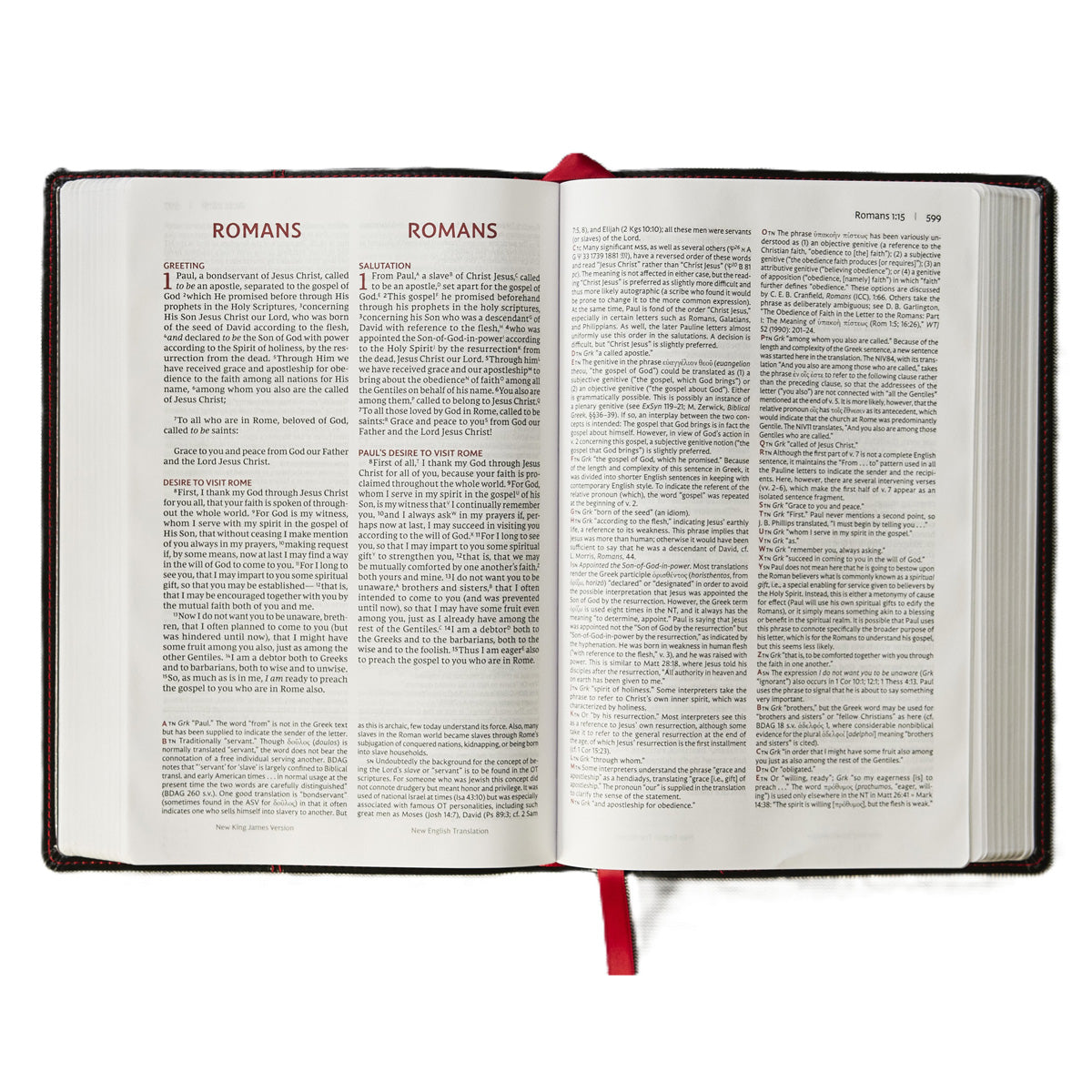NKJV-NET Black Hardcover Parallel New Testament Red Letter Comfort Print 