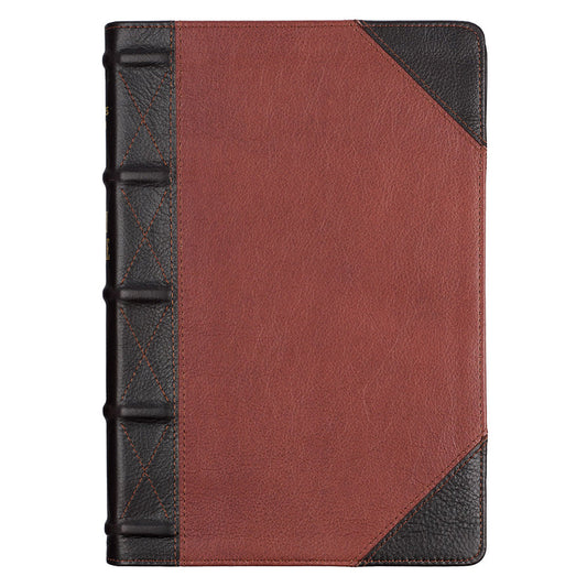 KJV Brandy & Dark Brown Genuine African Leather Bible Giant Print Indexed Red Letter