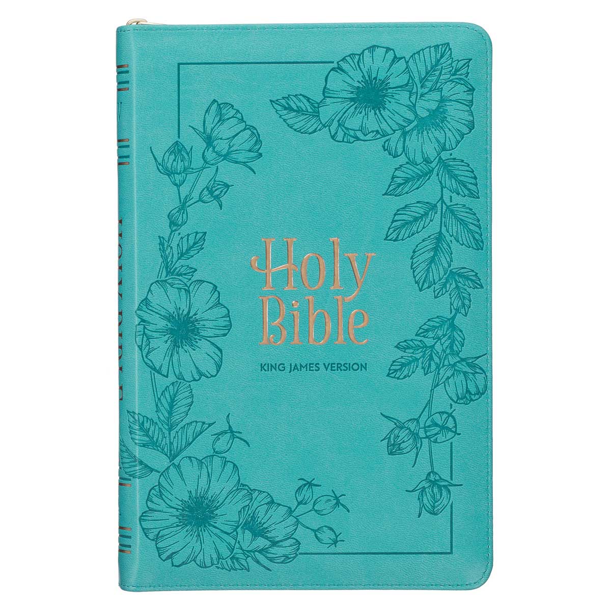 KJV Teal Floral Faux Leather Flexcover Deluxe Gift Bible With Zip