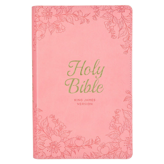 KJV Pink Floral Faux Leather Flexcover Deluxe Gift Bible With Zip