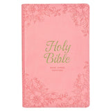 KJV Pink Floral Faux Leather Flexcover Deluxe Gift Bible With Zip