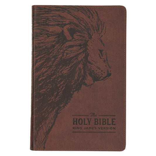 KJV Brown Lion Faux Leather Flexcover Deluxe Gift Bible With Zip