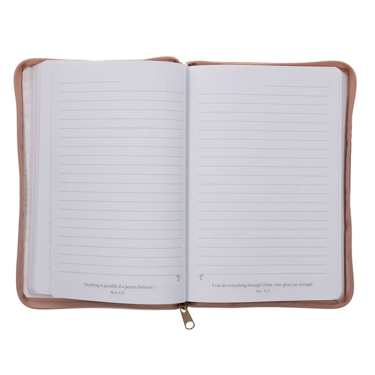 She Is Clothed with Strength and Dignity Beige Faux Leather Journal with Zipped Closure