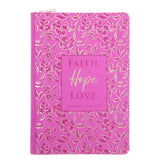 Faith Hope Love Pink Faux Leather Journal with Zipped Closure