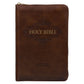 NLT Brown Faux Leather Flexcover Compact Bible With Zip