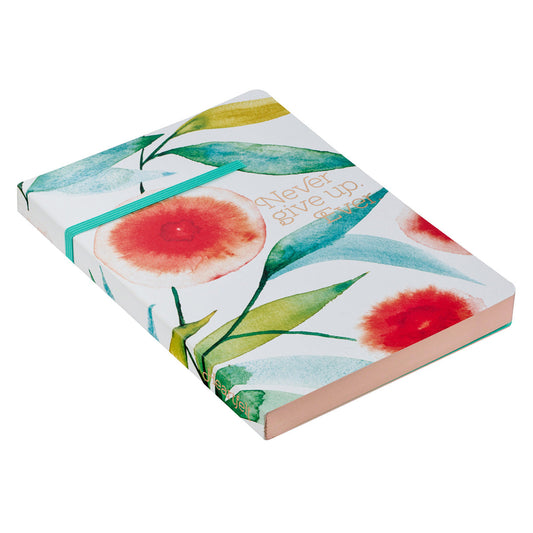 Never Give Up Ever Orange Blossoms Paperback Journal with Elastic Closure