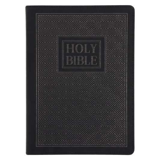 NLT Black Pattern Faux Leather Bible Large Print