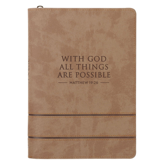 With God All Things Are Possible Faux Leather Journal with Zipped Closure