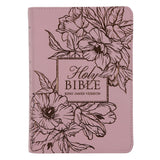 KJV Light Pink Floral Genuine Leather Compact Large Print Bible