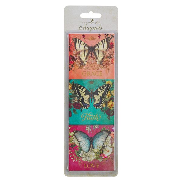 Grace Hope Love Butterflies Set Of 3 Magnet Set - Image 1