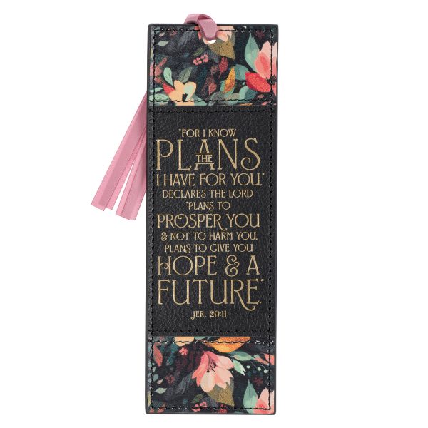 For I Know the Plans I Have For You Black Faux Leather Bookmark - Image 1