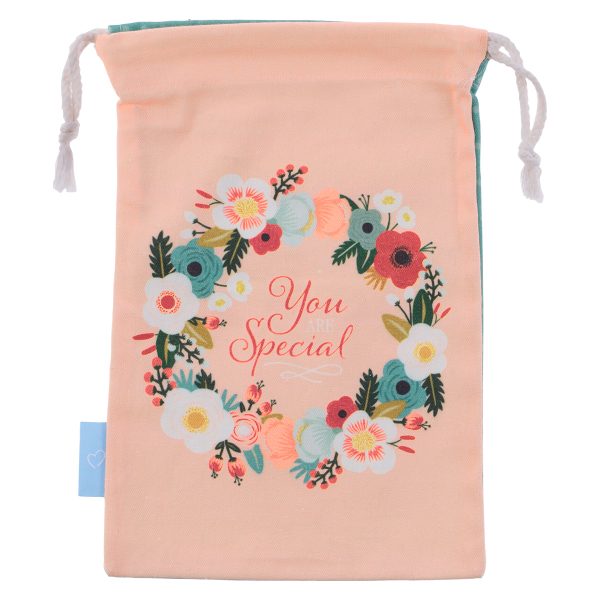 You Are Special Peach Small Cotton Drawstring Bag - Image 1