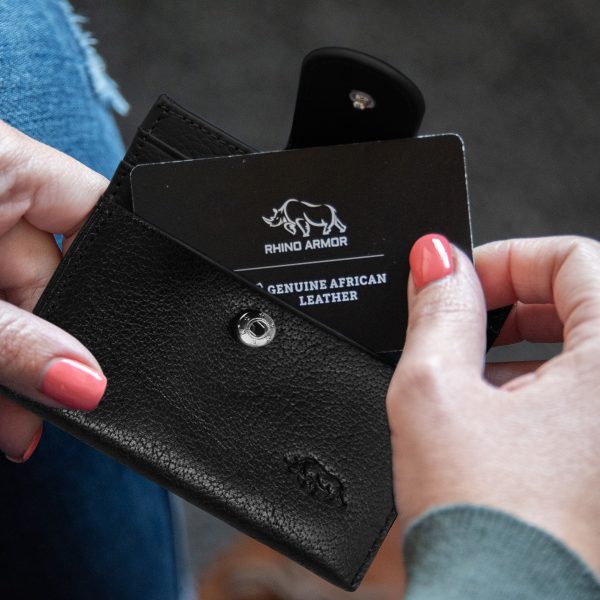 Genuine African Leather Gloss Black Wallet With Clip Closure - Image 5
