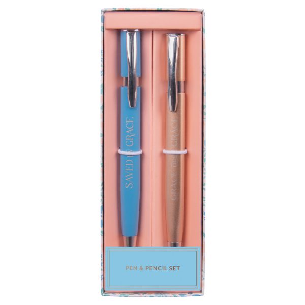 Saved by Grace & Grace Upon Grace Turquoise Pen and Rose Gold Pencil Set - Image 1