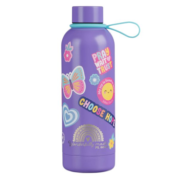 Wonderfully Made Purple Stainless Steel Water Bottle with Decorative Sticker Sheet - Image 3