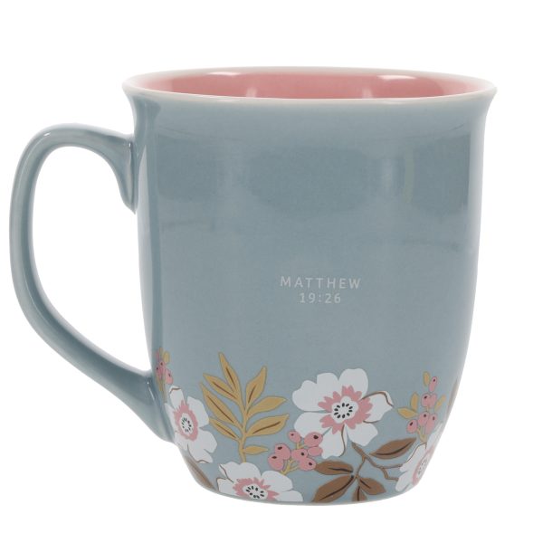 With God All Things Are Possible Teal Ceramic Mug with Pink Interior - Image 2