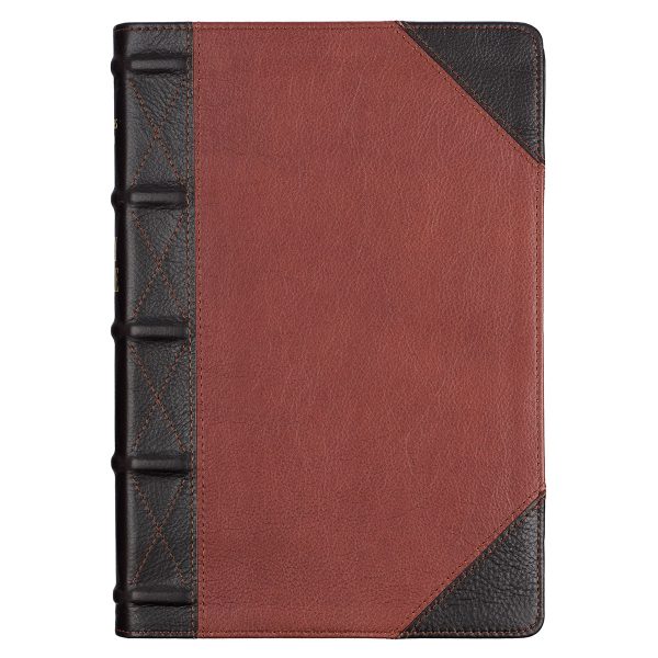 KJV Brandy & Dark Brown Genuine African Leather Bible Giant Print Indexed Red Letter - Image 1
