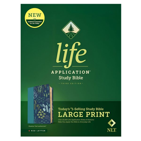 NLT Meadow Teal Leaf Imitation Leather 3rd Edition Life Application Study Bible Large Print - Image 1